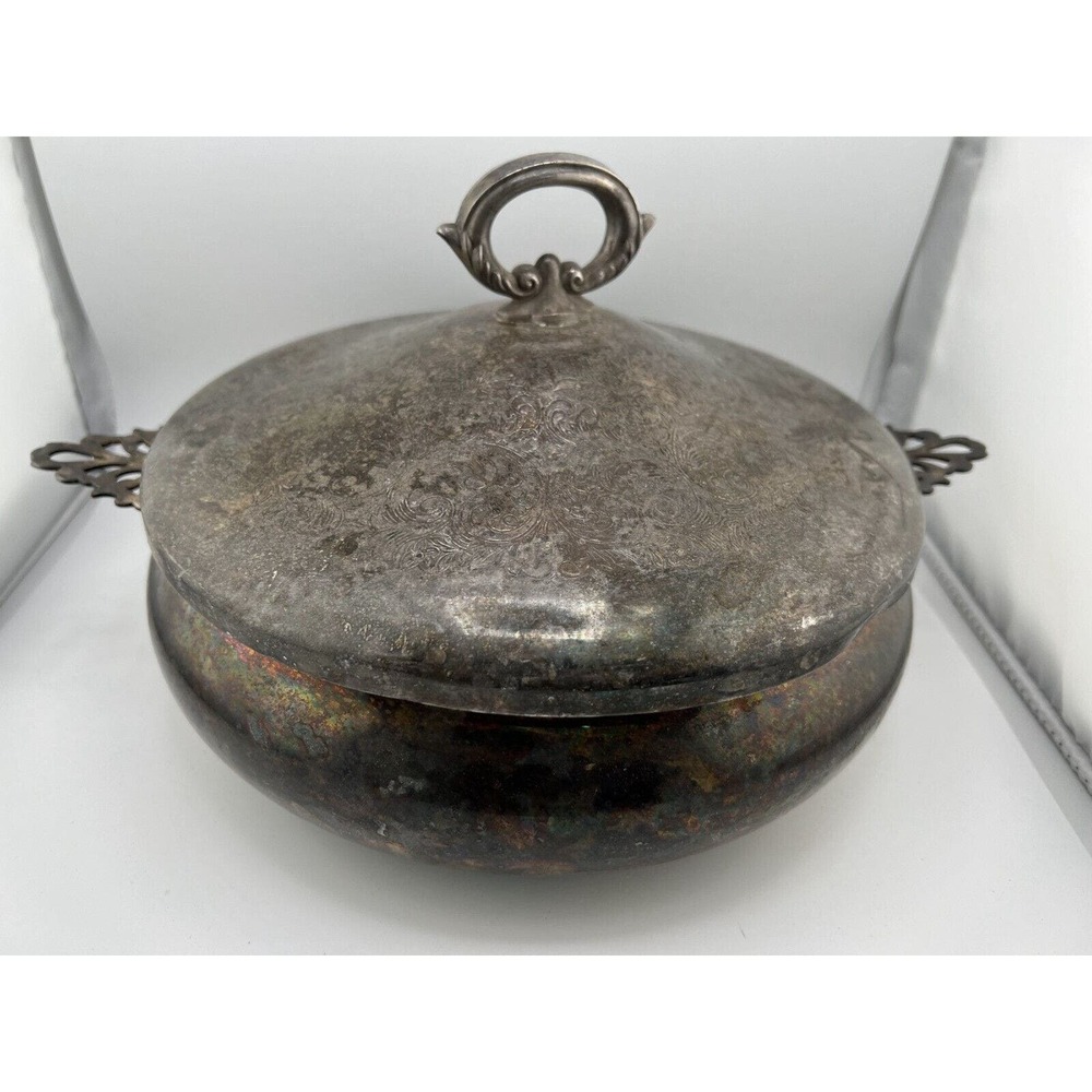 Vintage The Sheffield‎ Silver Co. Silverplate Double Handle Round Casserole Dish